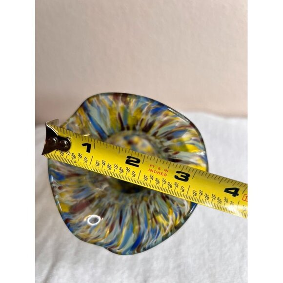 Hand-Blown Art Glass Vase Confetti Splash Swirl Pattern Ruffled Edge 7-3/4" - Picture 12 of 12